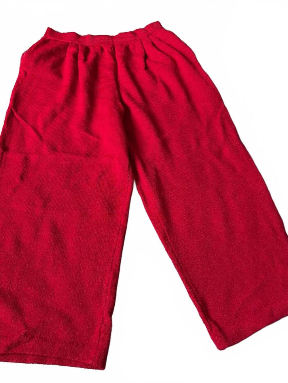 St. John Collection Red Knit Pants Size 8 High Rise Pull On Wide Leg